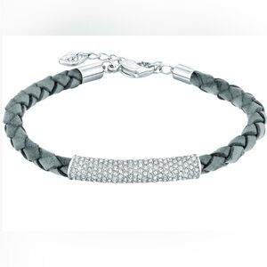 Swarovski Dark Gray Braided Leather Bracelet with Silver Crystals